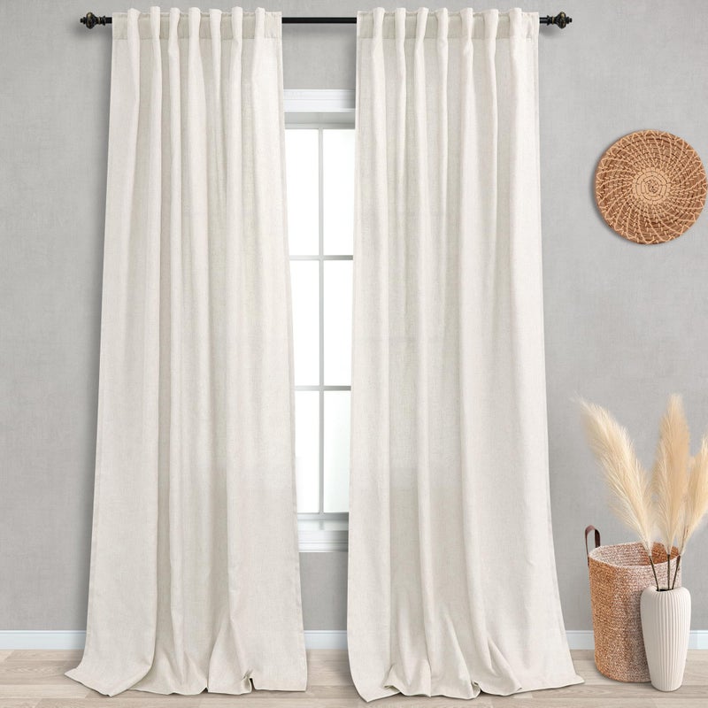 KOUFALL 120 Inches Long Linen Curtains for BackdropElegant Sheer Light Filtering Boho Luxury Curtains for Living Room2 Panel SetExtra Wide 52 x 10 FT Length 10FT SizeIvory Cream Beige Off White