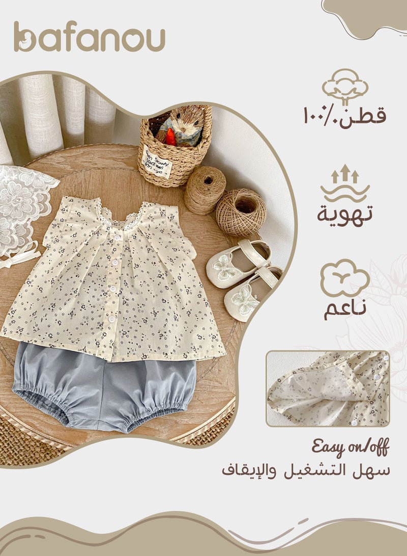 Bafanou Bafanou Summer Infant Girls Floral Printed Clothes Sets Baby Top Shorts 2 pcs Set Newborn Sleeveless Cotton Clothing  - Image 2