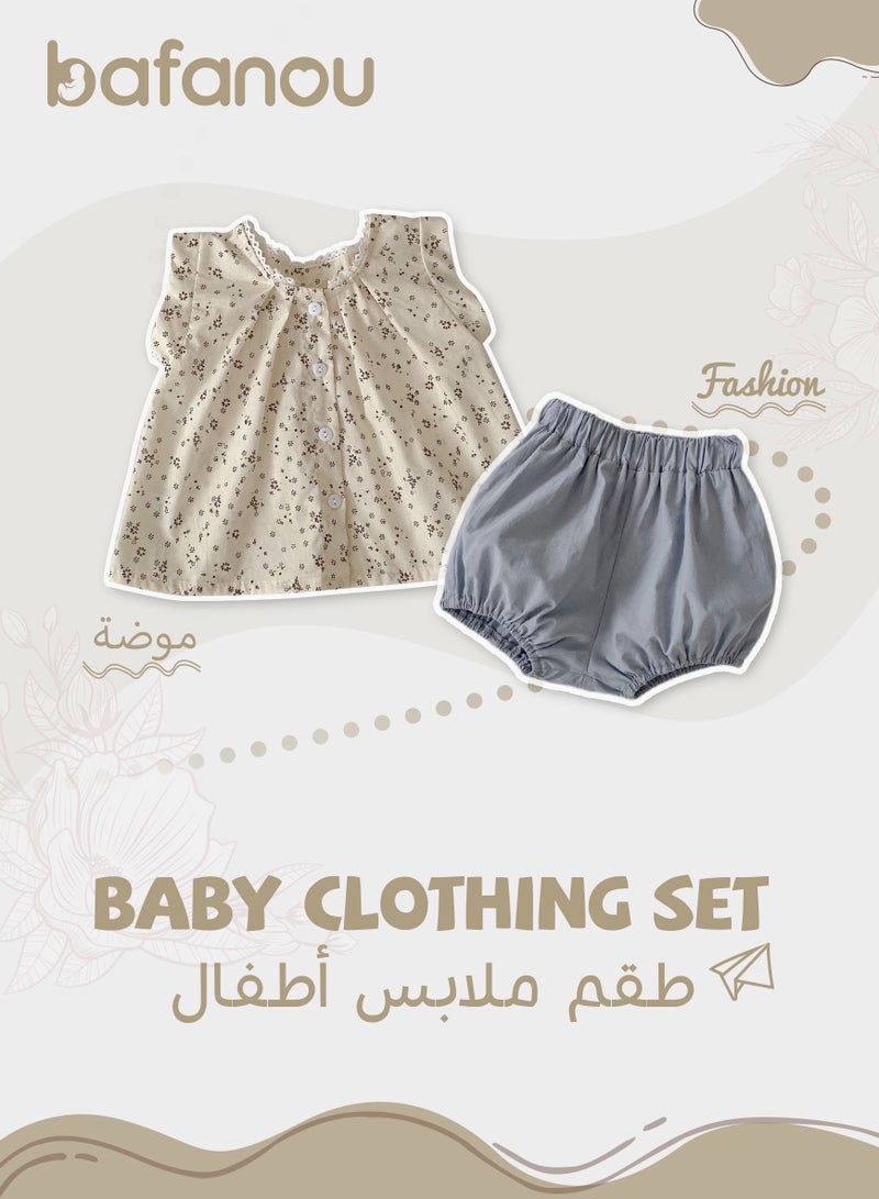 Bafanou Bafanou Summer Infant Girls Floral Printed Clothes Sets Baby Top Shorts 2 pcs Set Newborn Sleeveless Cotton Clothing  - Image 1