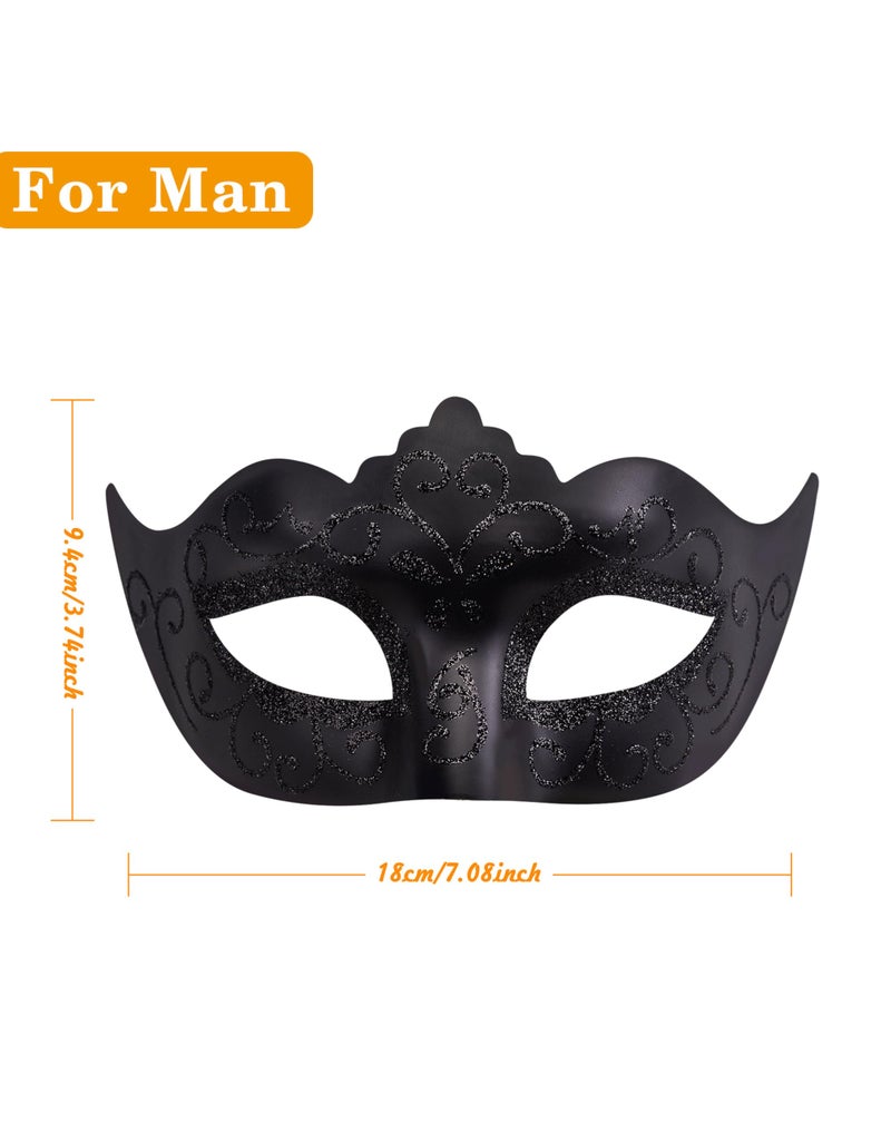 SIQUK Feather Masquerade Mask Couples Set Black Masquerade Masks Venetian Mask Party Costume Mask Feather Masks for Couple Women Men - Image 2