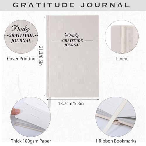 Thboxes Daily Gratitude Journal for Women & Men, 8.4 X 5.7 Inch Undated, 5 Minute Journal for Happiness, Mindfulness, Reflection, Daily Affirmations, Off White - Image 2