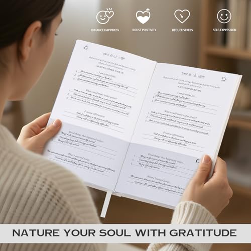 Thboxes Daily Gratitude Journal for Women & Men, 8.4 X 5.7 Inch Undated, 5 Minute Journal for Happiness, Mindfulness, Reflection, Daily Affirmations, Off White - Image 5