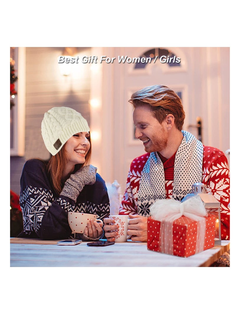 SYOSI Wireless Beanie Hat Women Men Beanie Headset 5.0 Music Hat Over Ear Wireless Headphone Handsfree Earphone with Removable Speaker Outdoor Sport Washable Winter Knit Cap for Adult Boy Girl Gift (White)  - Image 2
