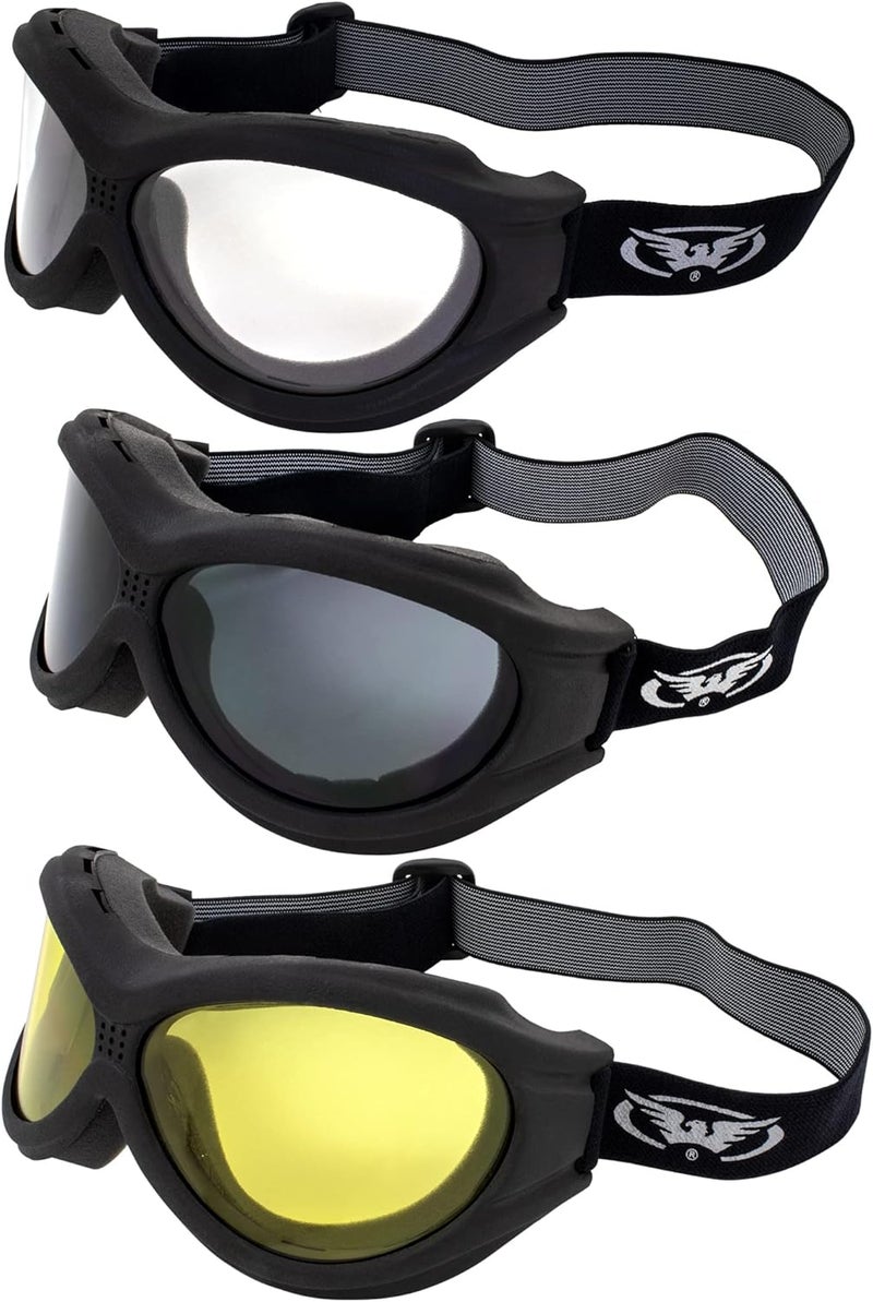 Global Vision Big Ben Goggles - 3 Pairs with Clear, Smoke, and Yellow Lenses - Image 1