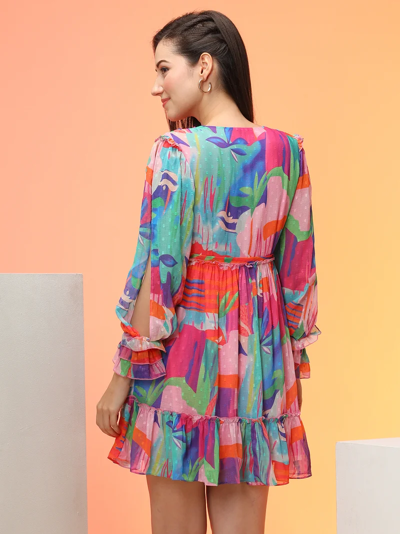 globus Women Tropical Print Chiffon Fit & Flare Dress