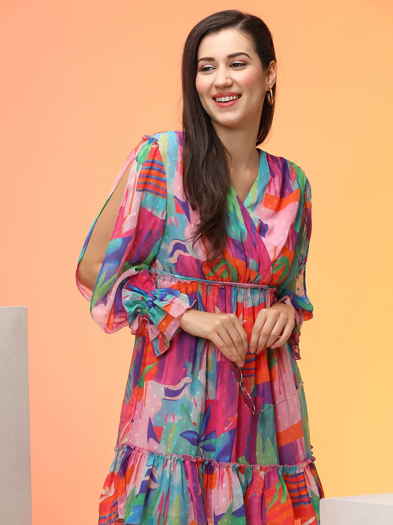 globus Women Tropical Print Chiffon Fit & Flare Dress