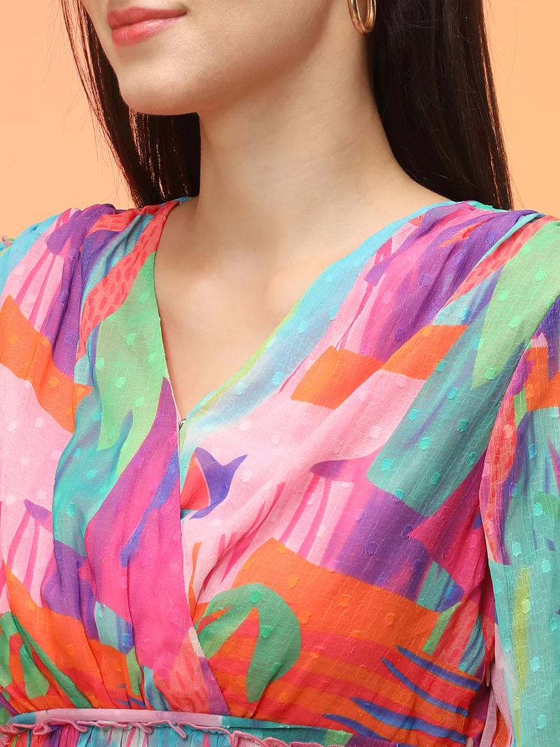 globus Women Tropical Print Chiffon Fit & Flare Dress