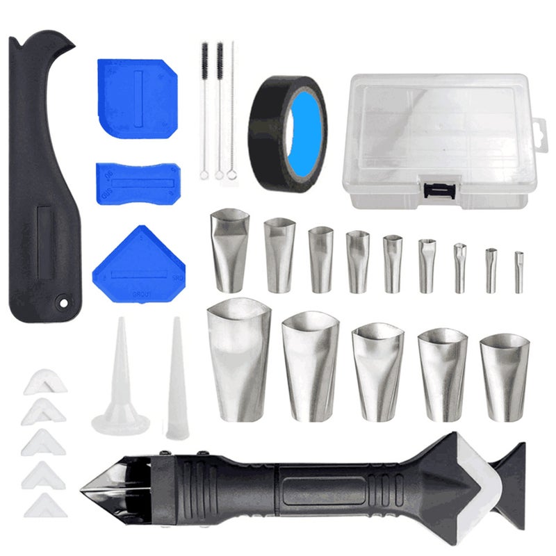32Pcs Caulking Finishing Tool Kit Multifunctional Caulking Finisher Tools Kit with Nozzle Applicator/ 3-in-1 Stainless Steel Head Scraper/ Caulking Smoother/ Cleaning Brush for Kitchen Bathroom Window Sink Joint - Image 1
