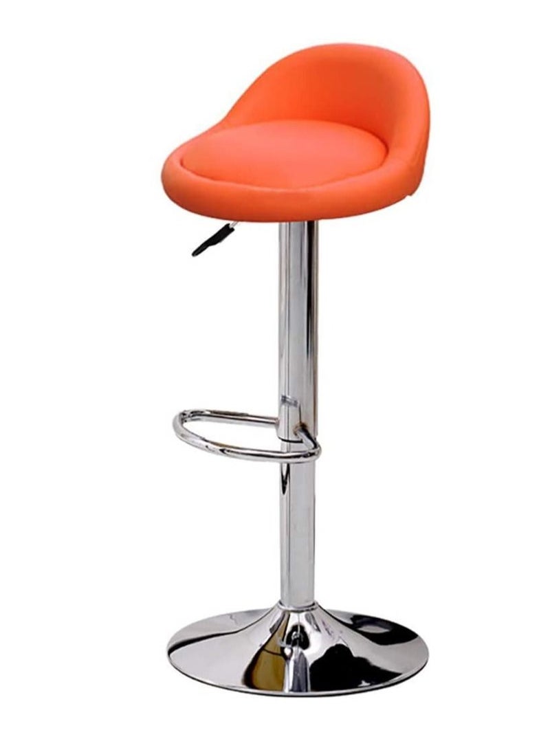 Generic PU Leather Round Bar Stool with Back Rest Height Adjustable Swivel Pub Chair Home Kitchen Bar stools Backless Stool with Footrest (C-Orange)  - Image 5