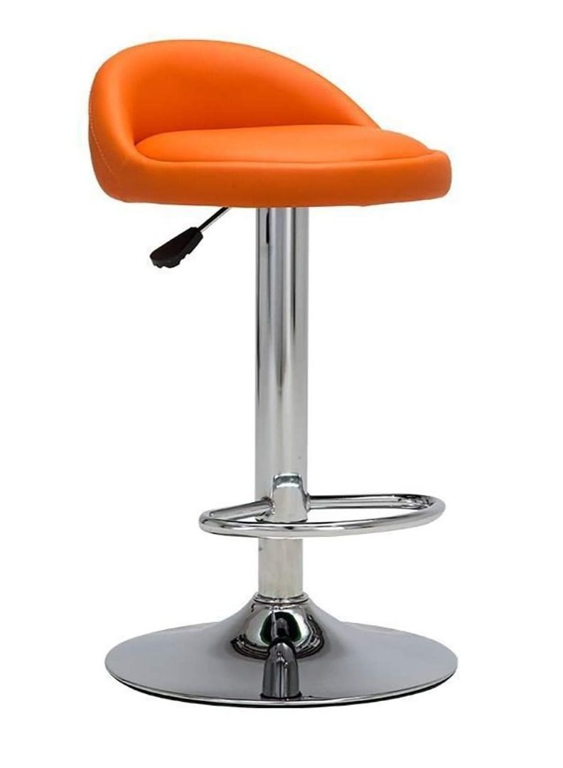 Generic PU Leather Round Bar Stool with Back Rest Height Adjustable Swivel Pub Chair Home Kitchen Bar stools Backless Stool with Footrest (C-Orange)  - Image 1