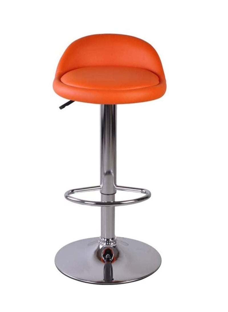 Generic PU Leather Round Bar Stool with Back Rest Height Adjustable Swivel Pub Chair Home Kitchen Bar stools Backless Stool with Footrest (C-Orange)  - Image 3