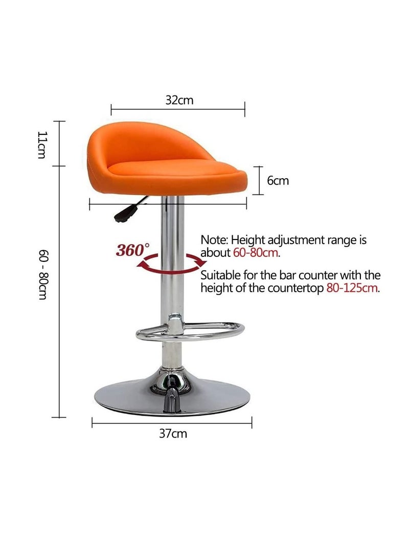 Generic PU Leather Round Bar Stool with Back Rest Height Adjustable Swivel Pub Chair Home Kitchen Bar stools Backless Stool with Footrest (C-Orange)  - Image 2