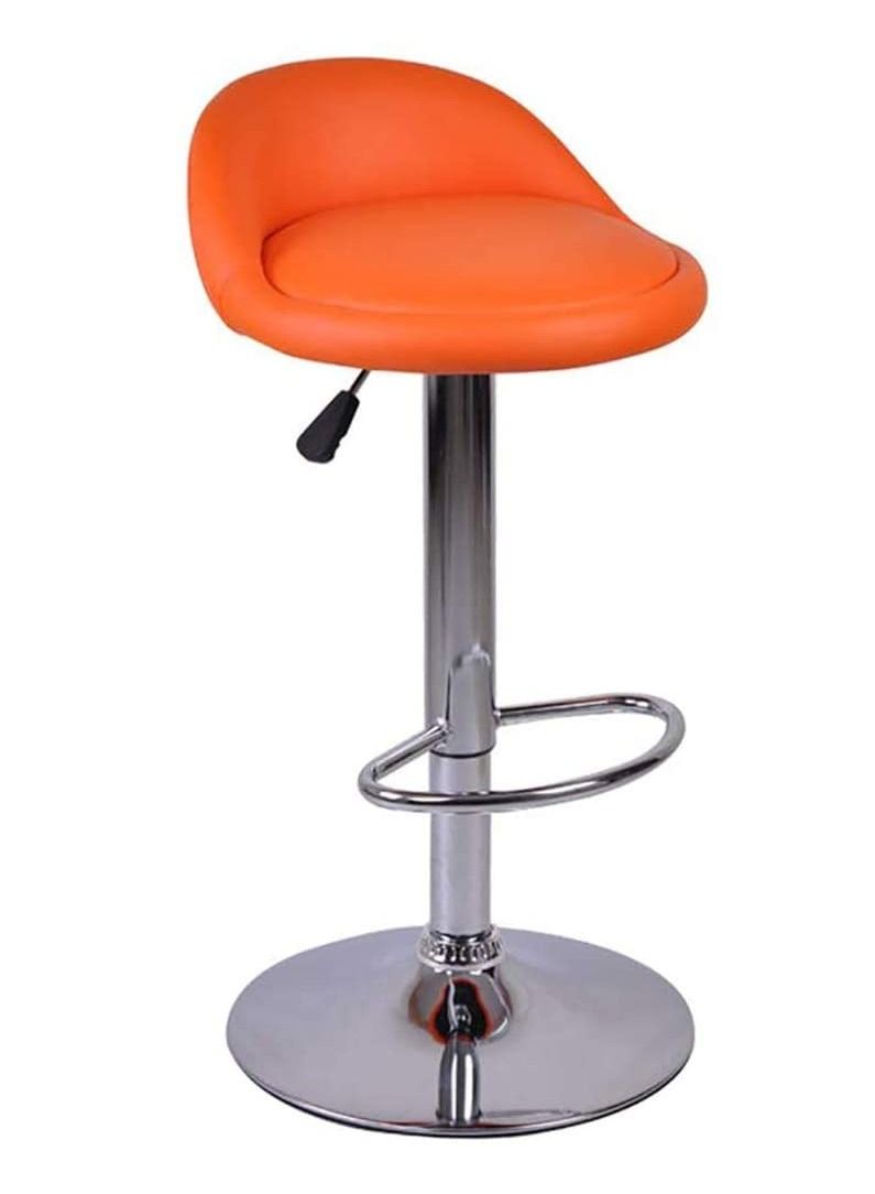 Generic PU Leather Round Bar Stool with Back Rest Height Adjustable Swivel Pub Chair Home Kitchen Bar stools Backless Stool with Footrest (C-Orange)  - Image 4