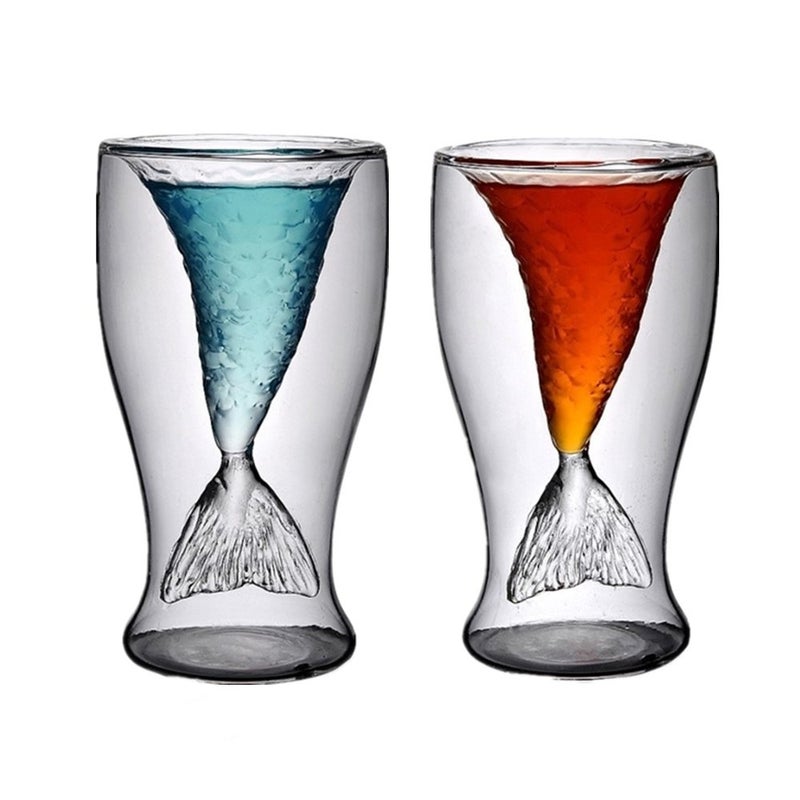 SSAWcasa Mermaid Glasses 2 Pack 34oz Mermaid Gift Cup Mug for Women Girl Mom Novelty Mermaid Shot Glass Mermaid Tail Wine Glasses for Beer Whiskey Cocktail Gift for Christmas New Year Birthday
