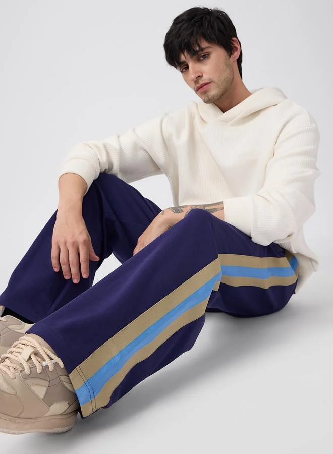 The Souled Store Men Blue Side Striped Panel Korean Joggers