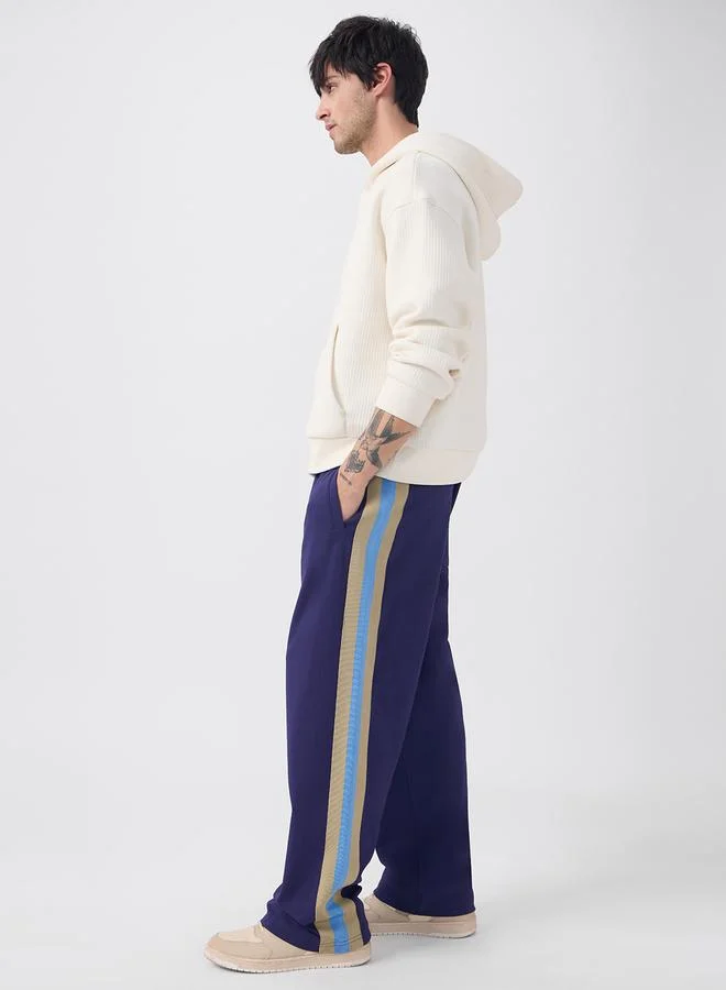 The Souled Store Men Blue Side Striped Panel Korean Joggers