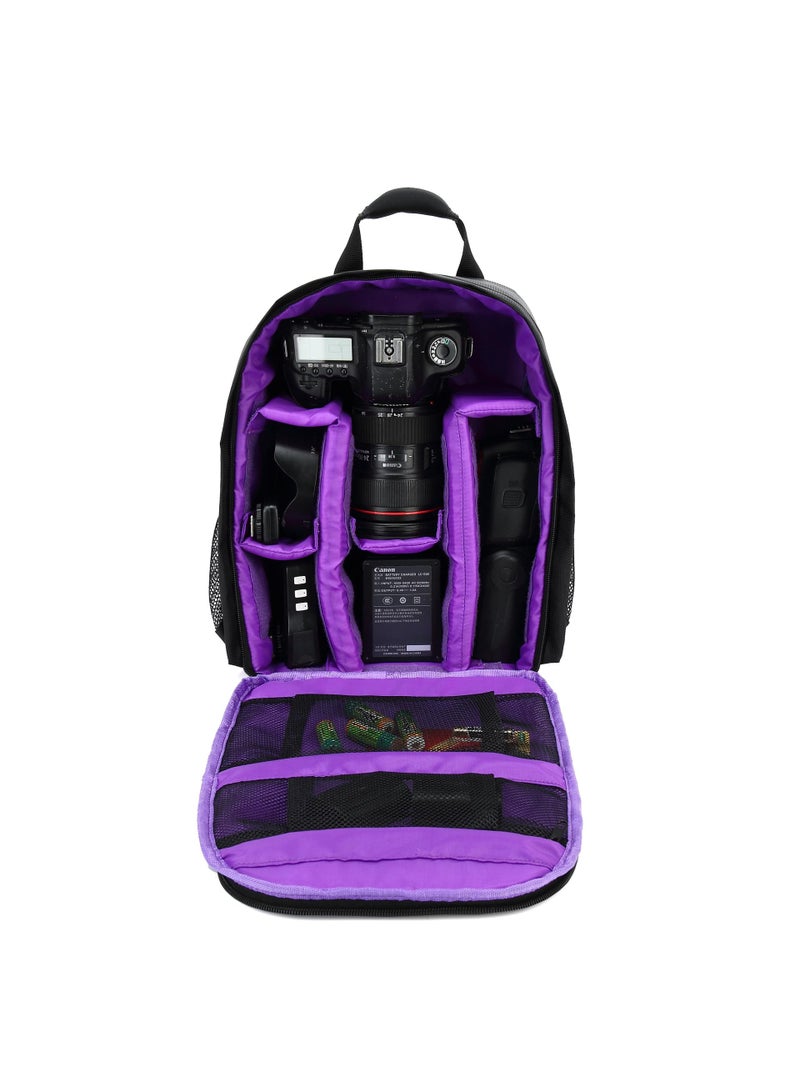 1 PCS Nylon DSLR Camera Backpack With Rain Cover Purple - Image 1