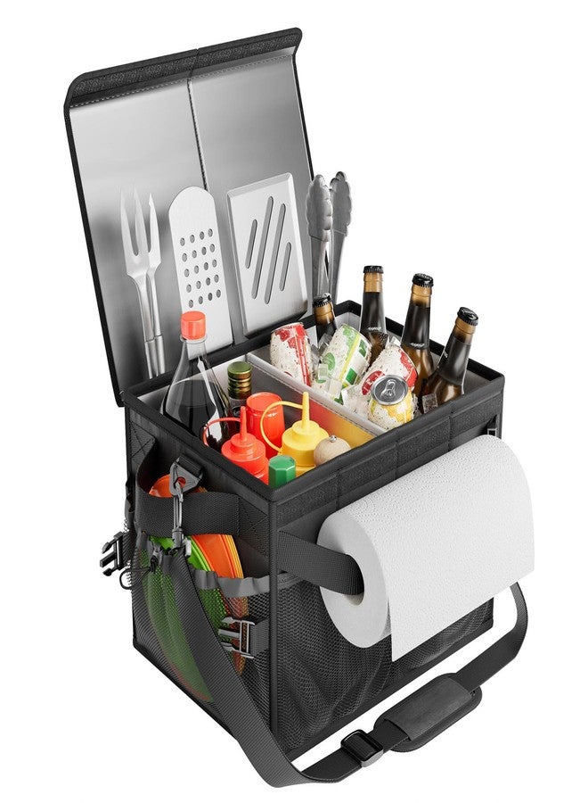 FANGSUN Grill Caddy, BBQ Caddy with Lid & Paper Towel Holder, Picnic Griddle Caddy for Outdoor Camping, Barbecue Accessories Organizer for Utensil Grilling Tool, Must Haves for Camper, Tailgate, RV - Image 1