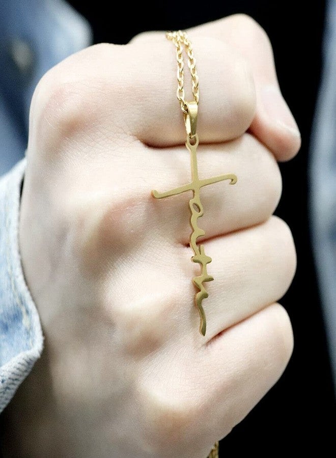 VIEN® Jesus Cross Pendant Necklace Religious Jewellery Unisex Chain Christian Symbol Stainless Steel Locket (GOLD) - Image 3
