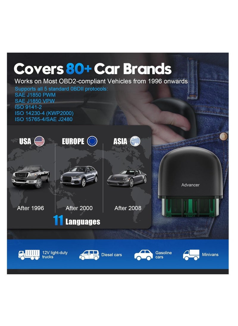 Generic - Advancer AD20 Pro Wireless OBD2 Scanner Diagnostic Tool - Compatible with iPhone & Android - Enhanced Car Code Reader - All System Scan, Oil Reset, CEL Turn Off, Performance and Voltage Test - Image 1