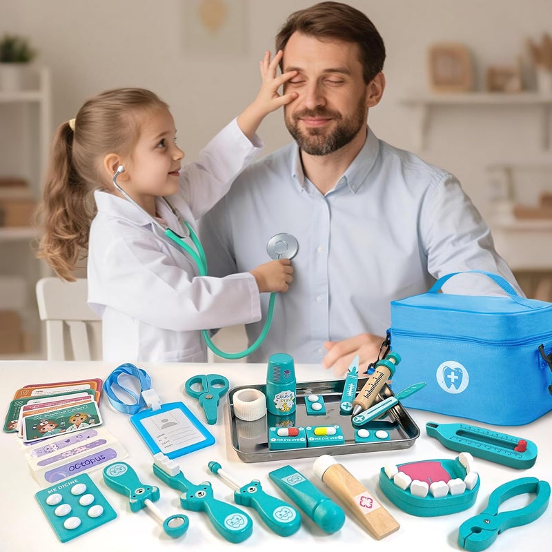 Xzzo Doctor Kit For Toddlers 3-5  Wooden Kids Dentist Play Set  Doctor Play Set Pretend Play Toys For Toddlers   Realistic Wooden Medical Kit Role Play Set  Gifts For Boys Girls 3+ Years - Image 5