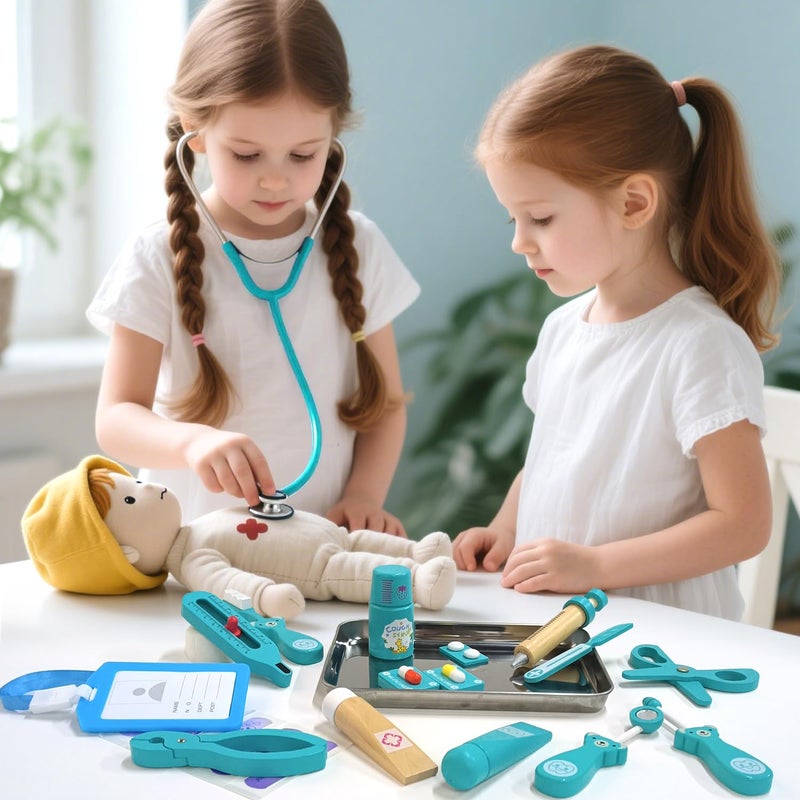 Xzzo Doctor Kit For Toddlers 3-5  Wooden Kids Dentist Play Set  Doctor Play Set Pretend Play Toys For Toddlers   Realistic Wooden Medical Kit Role Play Set  Gifts For Boys Girls 3+ Years - Image 2