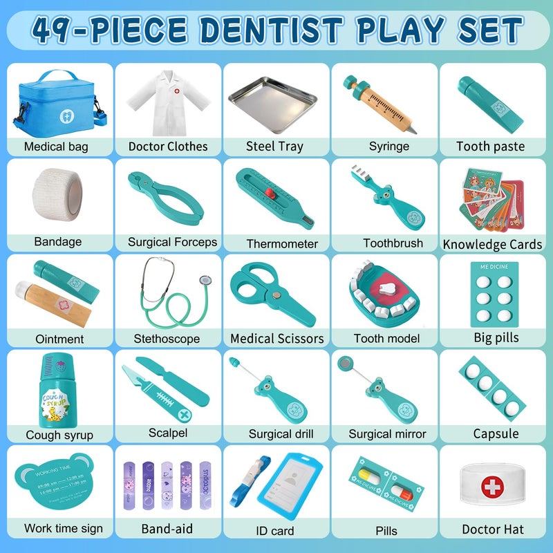 Xzzo Doctor Kit For Toddlers 3-5  Wooden Kids Dentist Play Set  Doctor Play Set Pretend Play Toys For Toddlers   Realistic Wooden Medical Kit Role Play Set  Gifts For Boys Girls 3+ Years - Image 4