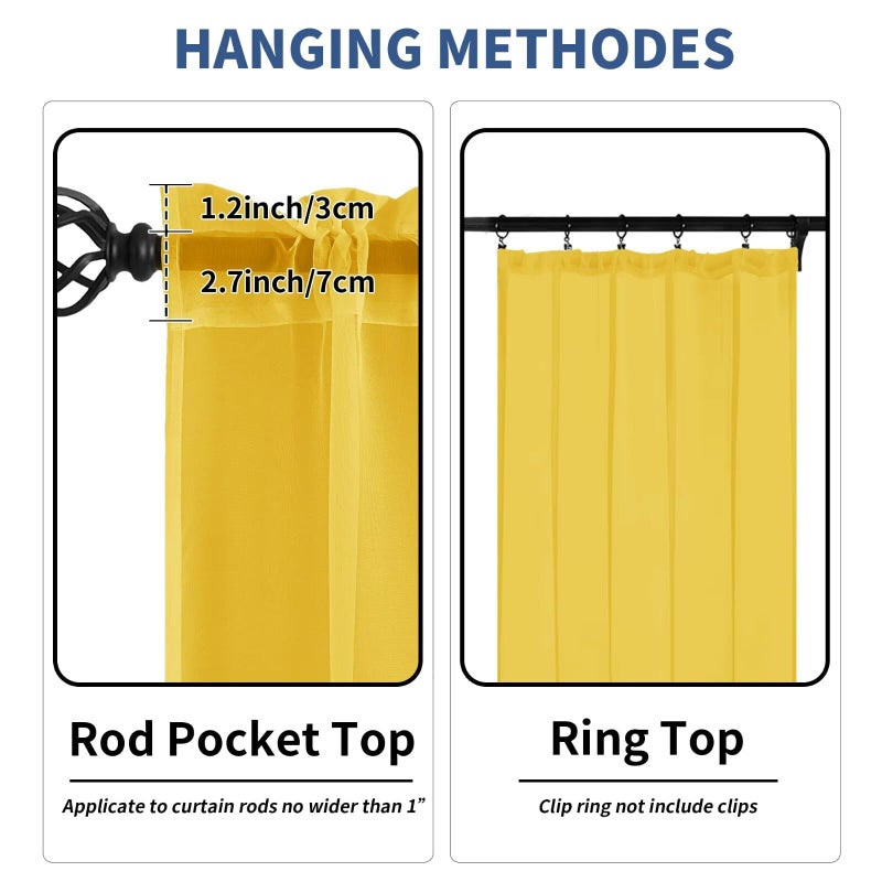 Karseteli Semi Voile Sheer Curtains 84 Inches Long 2 Panels Rod Pocket Window Treatment for Living Room Bedroom Dining Room(Yellow 42" W x 84" L) - Image 2