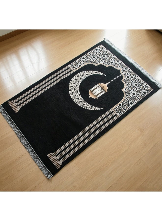 Chenille Crescent & Lantern Print Foldable Islamic Prayer Mat, 70x110cm - Image 4