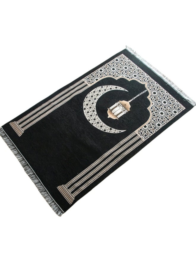 Chenille Crescent & Lantern Print Foldable Islamic Prayer Mat, 70x110cm - Image 1