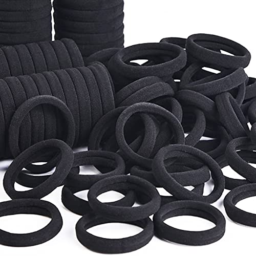 J-MEE Hair Bands 100PCS Seamless Cotton Ponytail Holders Scrunchies Hair Accessories for Thick Hair (black) - Image 1