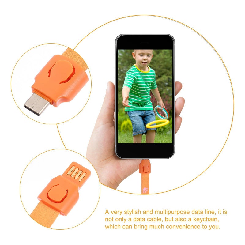 كارتون مفتاح سلسلة كابل شاحن USB C برتقالي متعدد الأغراض خط بيانات مع حبل للسفر - Image 4