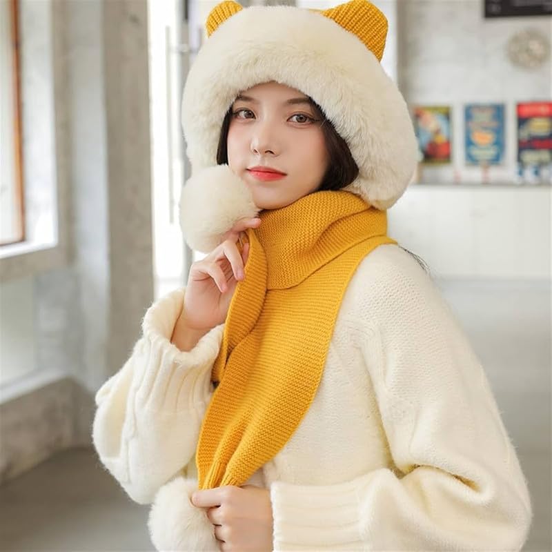 Richmen Winter Cap for Women Woolen Cap Attached with Mufflers for Girls & Ladies Stylish Soft Knitted Fleece Lined Pom-Pom Hat Warm Caps for Women Winter Wear - Image 3