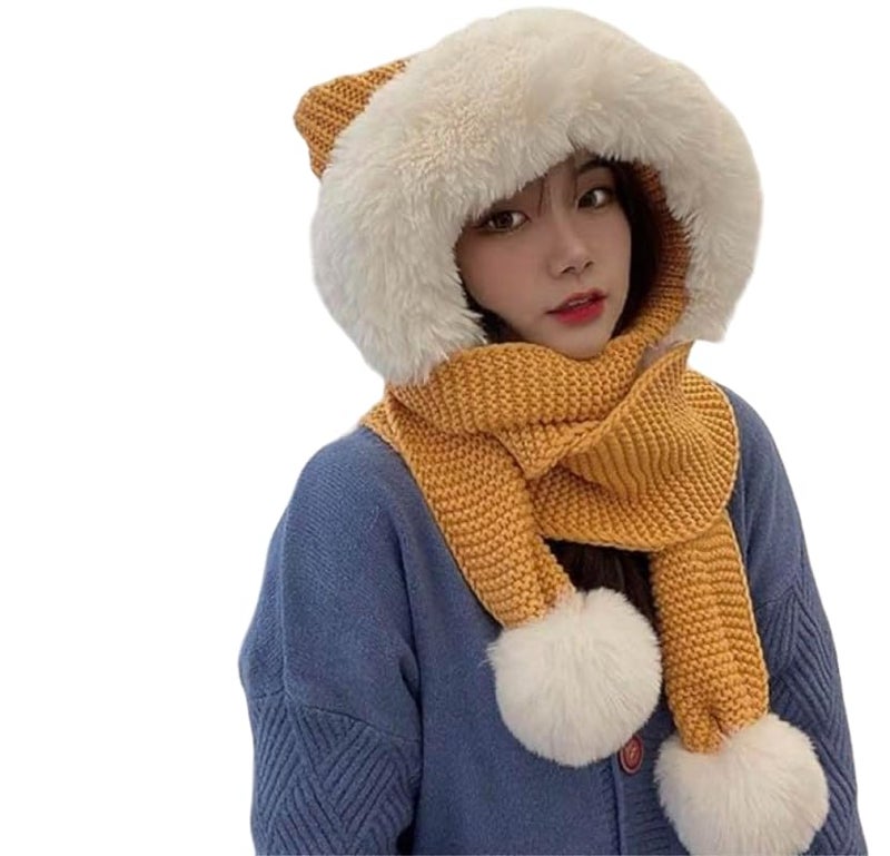 Richmen Winter Cap for Women Woolen Cap Attached with Mufflers for Girls & Ladies Stylish Soft Knitted Fleece Lined Pom-Pom Hat Warm Caps for Women Winter Wear - Image 1