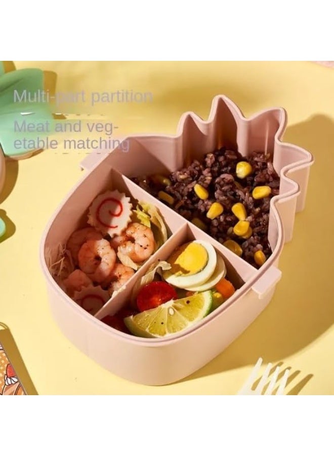 DNkitch 2 PCS Cute Pineapple Shaped Kids Lunch Box Airtight Leakproof Snack Box Tiffin Box for Kids Toddlers Infants to School Picnic Two Compartment Lunch Box Office Uses 500 ml - Image 3