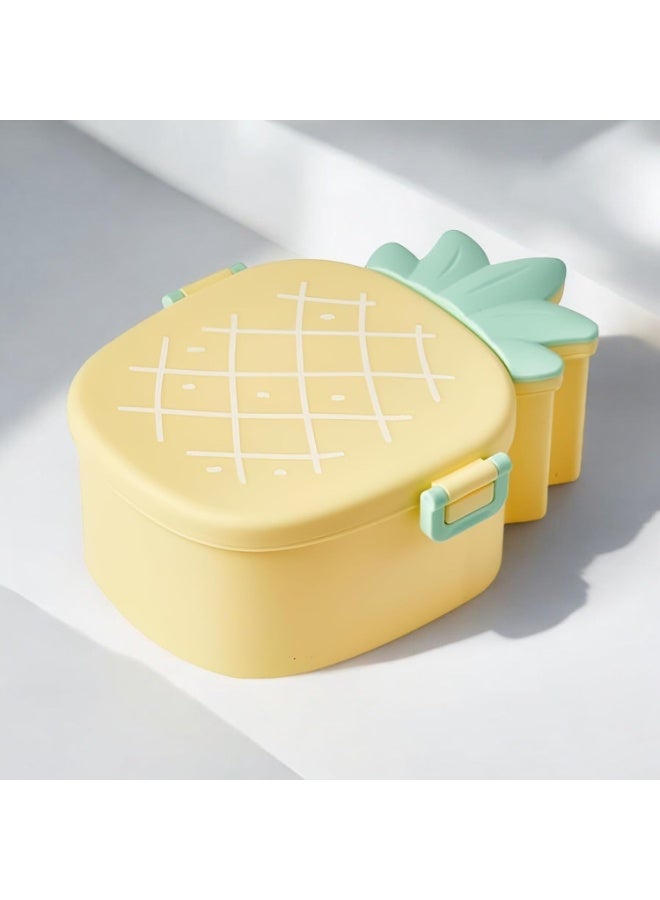 DNkitch 2 PCS Cute Pineapple Shaped Kids Lunch Box Airtight Leakproof Snack Box Tiffin Box for Kids Toddlers Infants to School Picnic Two Compartment Lunch Box Office Uses 500 ml - Image 4