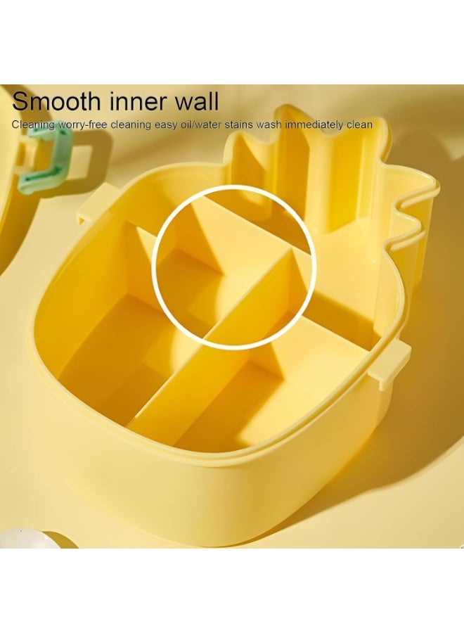 DNkitch 2 PCS Cute Pineapple Shaped Kids Lunch Box Airtight Leakproof Snack Box Tiffin Box for Kids Toddlers Infants to School Picnic Two Compartment Lunch Box Office Uses 500 ml - Image 5