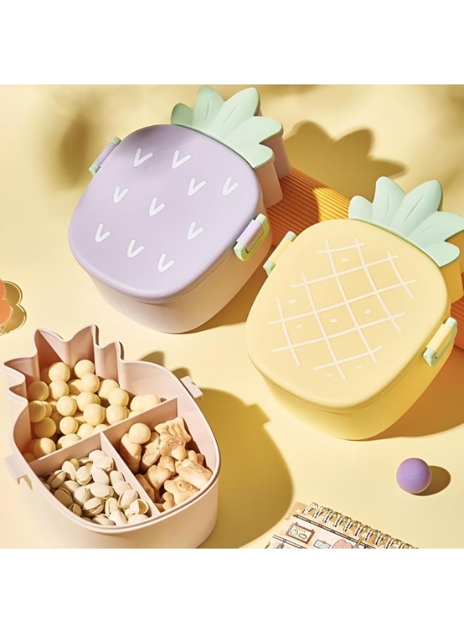 DNkitch 2 PCS Cute Pineapple Shaped Kids Lunch Box Airtight Leakproof Snack Box Tiffin Box for Kids Toddlers Infants to School Picnic Two Compartment Lunch Box Office Uses 500 ml - Image 1