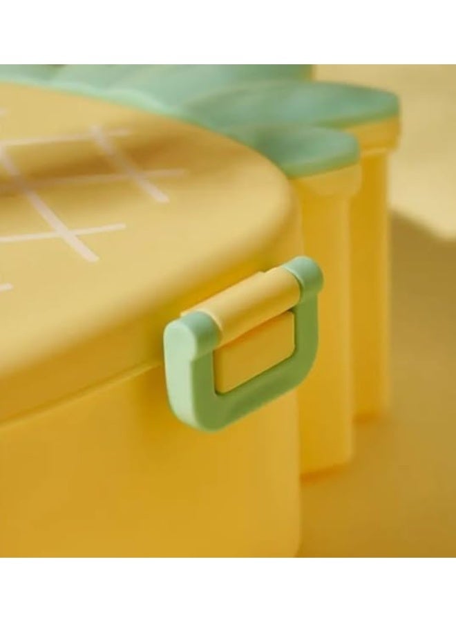 DNkitch 2 PCS Cute Pineapple Shaped Kids Lunch Box Airtight Leakproof Snack Box Tiffin Box for Kids Toddlers Infants to School Picnic Two Compartment Lunch Box Office Uses 500 ml - Image 2