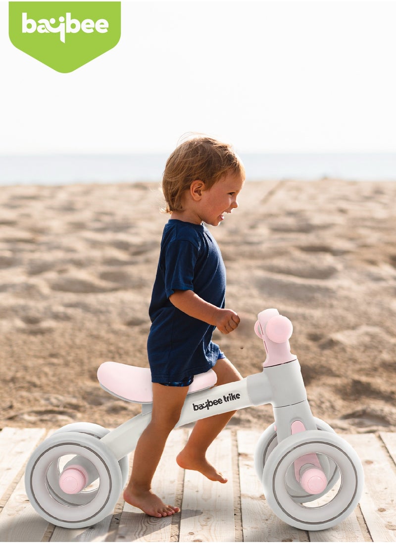 BAYBEE - Kids Balance Bike Tricycles for Kids, 4 Wheels Toddlers Bike Ride on Toy with Widened EVA Wheels & Led Light Indoor Outdoor Play Baby Balance Cycle for Kids 12 to 24 Months Boys Girls Pink - Image 1