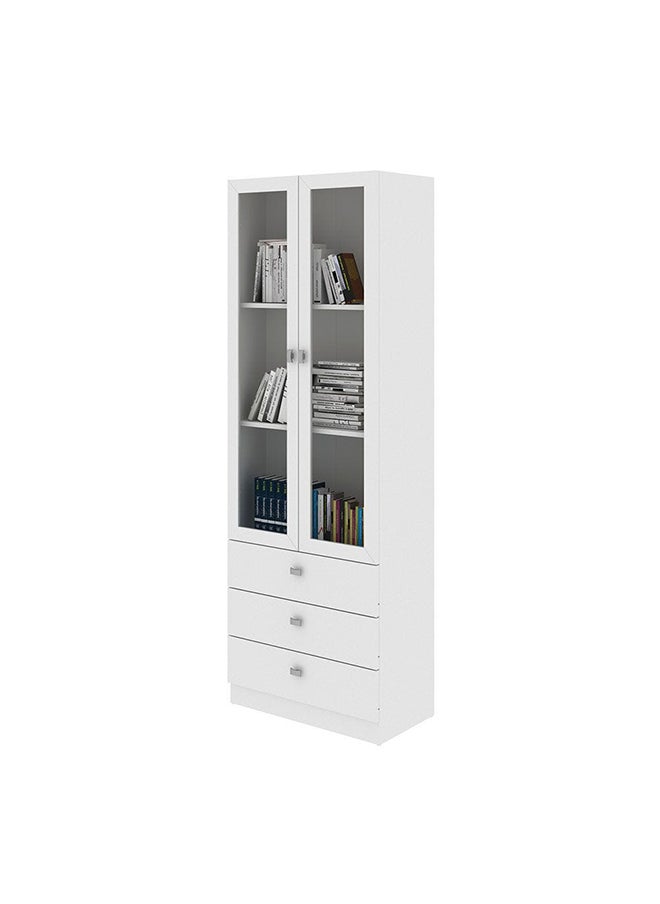 DANUBE HOME Kinsey Display Cabinet With 2 Glass Doors And 3 Drawers Modern Design Wooden Organiser Cupboard Multifunctional Display Rack Bookcase For Home Office L 60x31.5x171.5 Cm White  - Image 2
