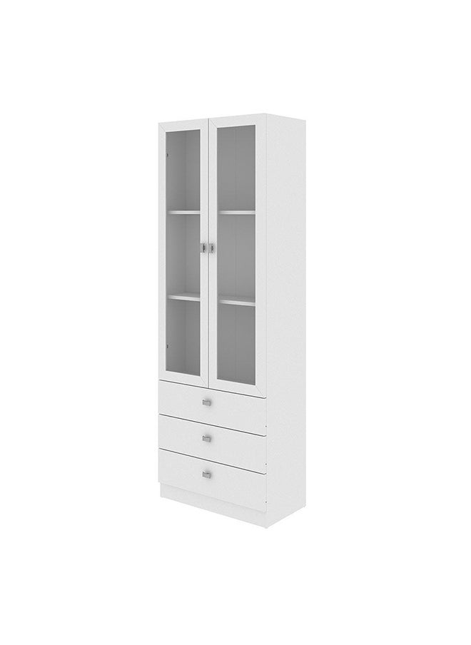 DANUBE HOME Kinsey Display Cabinet With 2 Glass Doors And 3 Drawers Modern Design Wooden Organiser Cupboard Multifunctional Display Rack Bookcase For Home Office L 60x31.5x171.5 Cm White  - Image 3