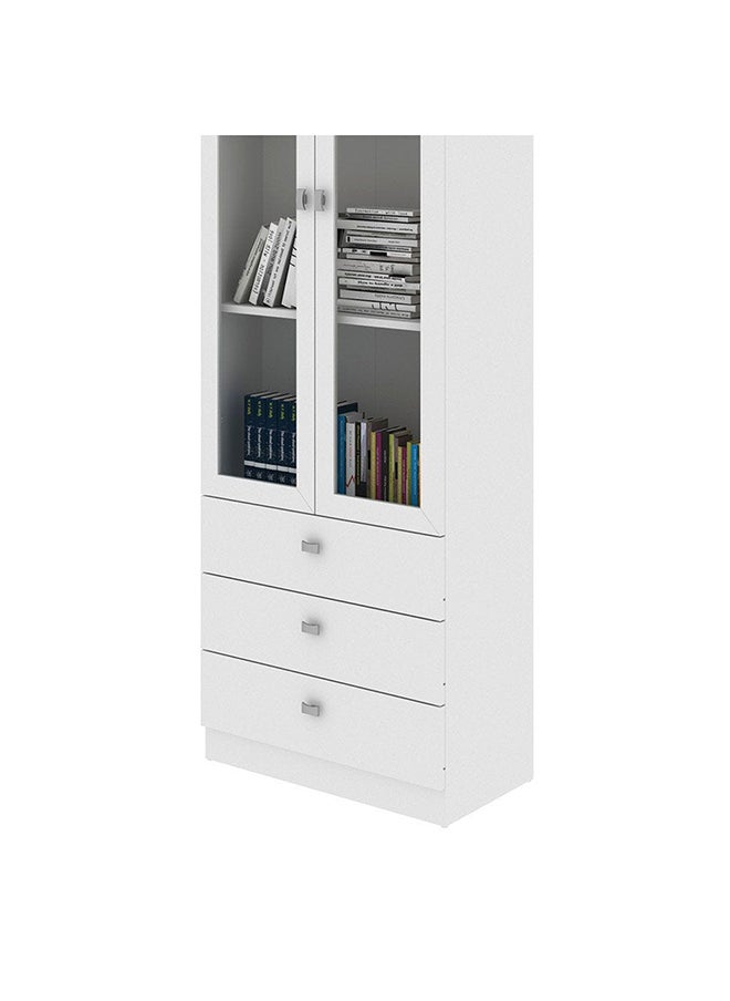 DANUBE HOME Kinsey Display Cabinet With 2 Glass Doors And 3 Drawers Modern Design Wooden Organiser Cupboard Multifunctional Display Rack Bookcase For Home Office L 60x31.5x171.5 Cm White  - Image 4