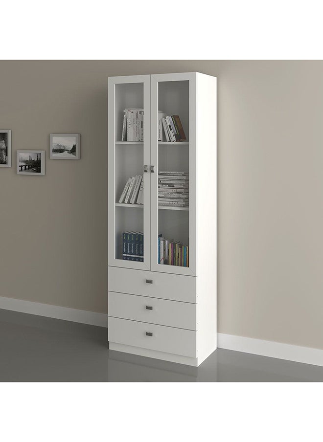 DANUBE HOME Kinsey Display Cabinet With 2 Glass Doors And 3 Drawers Modern Design Wooden Organiser Cupboard Multifunctional Display Rack Bookcase For Home Office L 60x31.5x171.5 Cm White  - Image 1