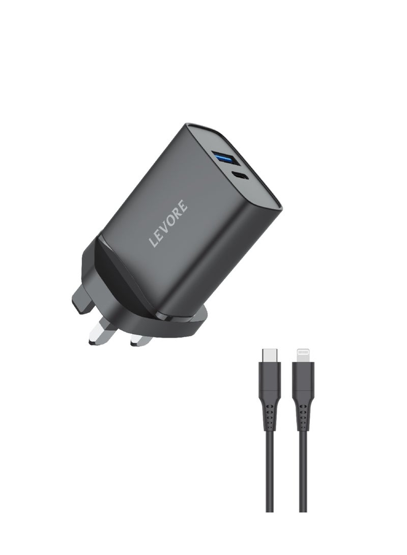 LEVORE Wall Charger 25W with type C to lightning cable LGW124L-BK - Image 1
