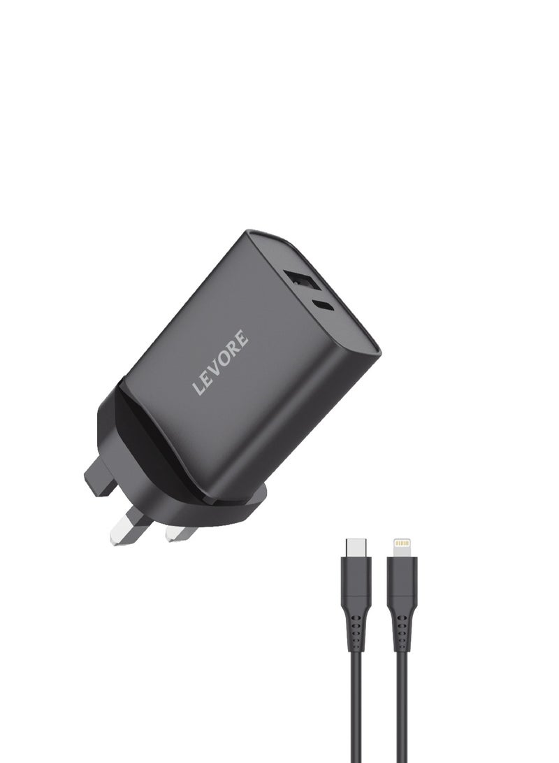 LEVORE Wall Charger 25W with type C to lightning cable LGW124L-BK - Image 2