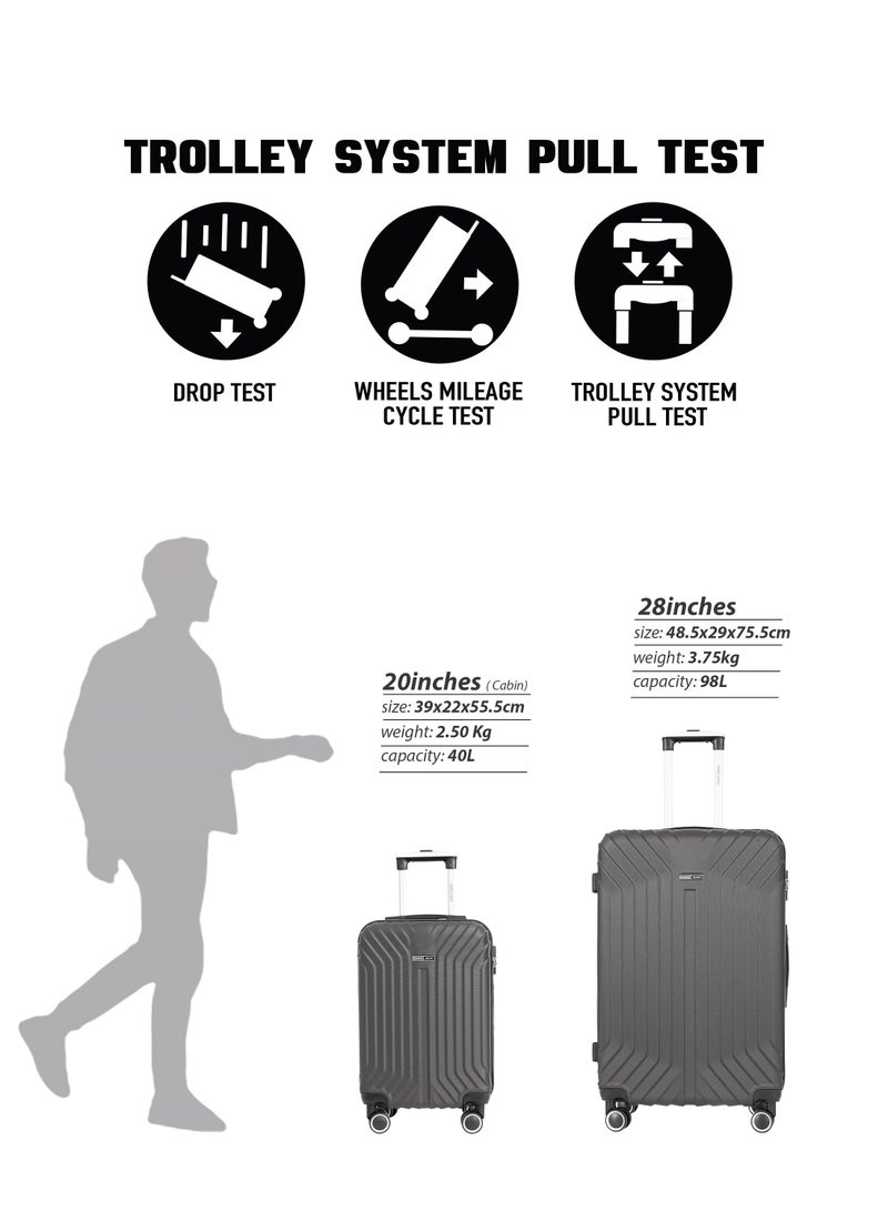 بارا جون طقم حقائب سفر وينسو قطعتين | خفيف الوزن صغير  كجم وكبير  كجم بعجلات  صلبة رمادي داكن - Image 5