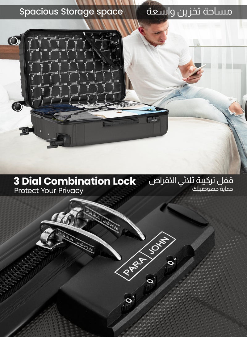 بارا جون طقم حقائب سفر وينسو قطعتين | خفيف الوزن صغير  كجم وكبير  كجم بعجلات  صلبة رمادي داكن - Image 4