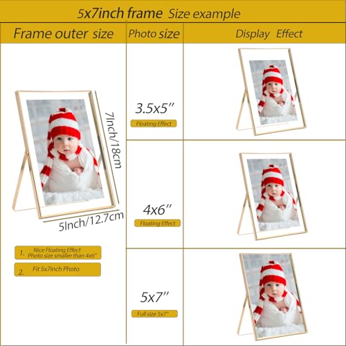 GorYeeFine إطار عائم ذهبي 5x7 بوصة مجموعة من 2، لأحجام الصور (3.5 x5 بوصة، 4x 6 بوصة حتى 5x7 بوصة)، إطارات معدنية جميلة بحواف دانتيل قابلة للتعديل، خيار هدية أنيق لحفل الزفاف - Image 4