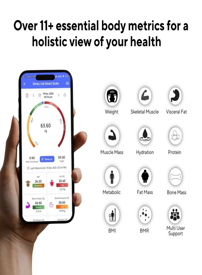 لايفترونز ميزان لايفترونز سلينكي لايت الرقمي الذكي لقياس الوزن والدهون/مؤشر كتلة الجسم/البروتين، والدهون الحشوية - يتزامن مع تطبيق أندرويد وآيفون، يشمل بطاريات مع ضمان لمدة عامين (أسود) - Image 2